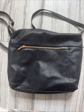 a new day Black Pebbled Crossbody with Gold-Tone Zip Accent